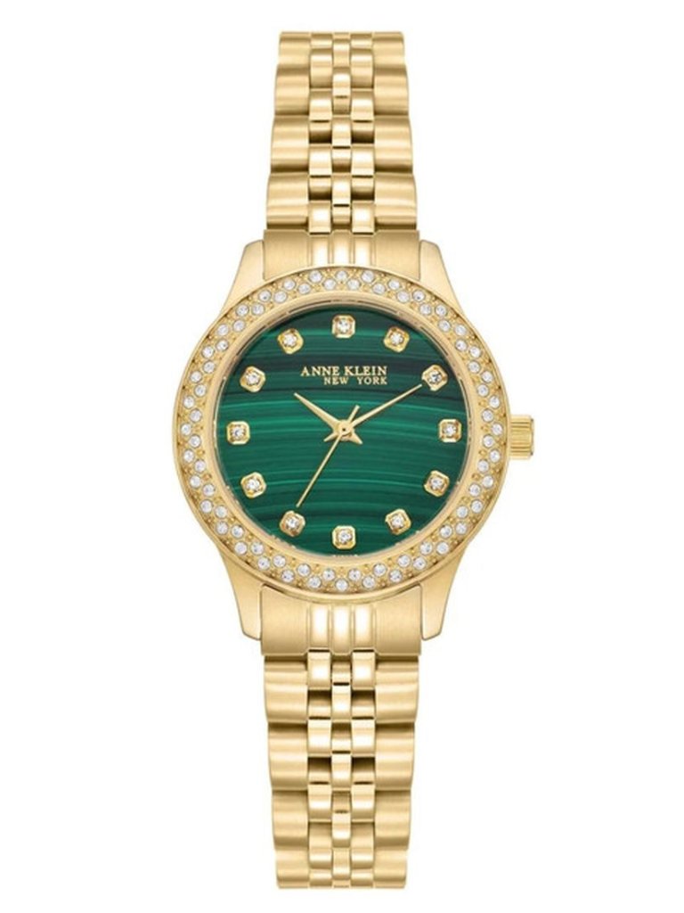 Anne Klein Malachite Crystal Gold Watch 12/7784magb New Box Papers